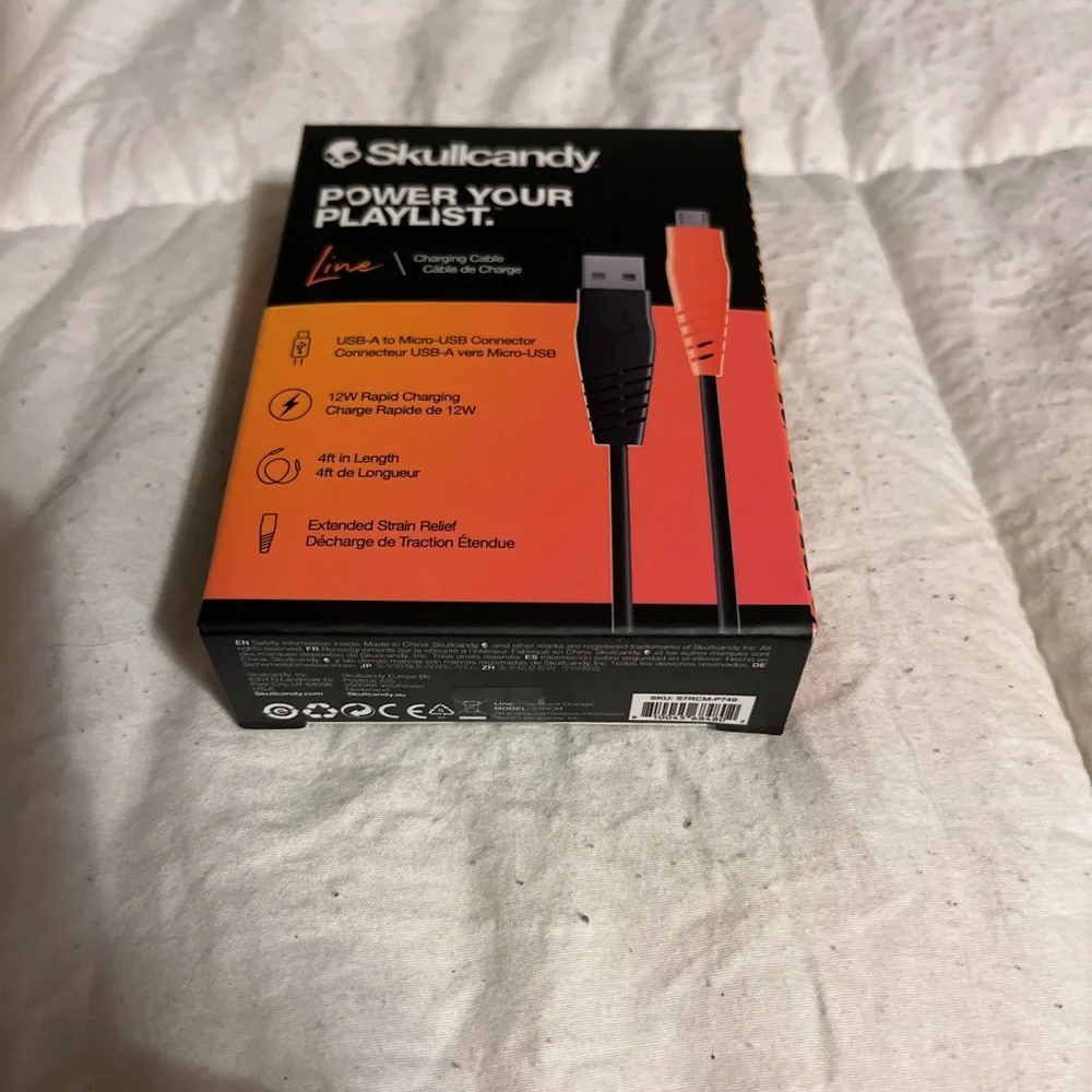 Skullcandy Line 4ft Charging Cable‎ USB-A to Micro-USB Connector. New. Android